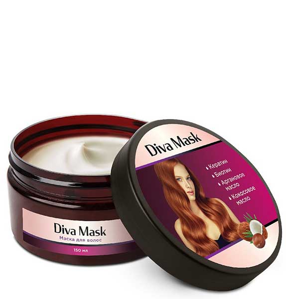 Маска для волос Diva Hair восстанавливающая и стимулирующая рост волос, с кератином и арганой, Diva Mask, 200мл
